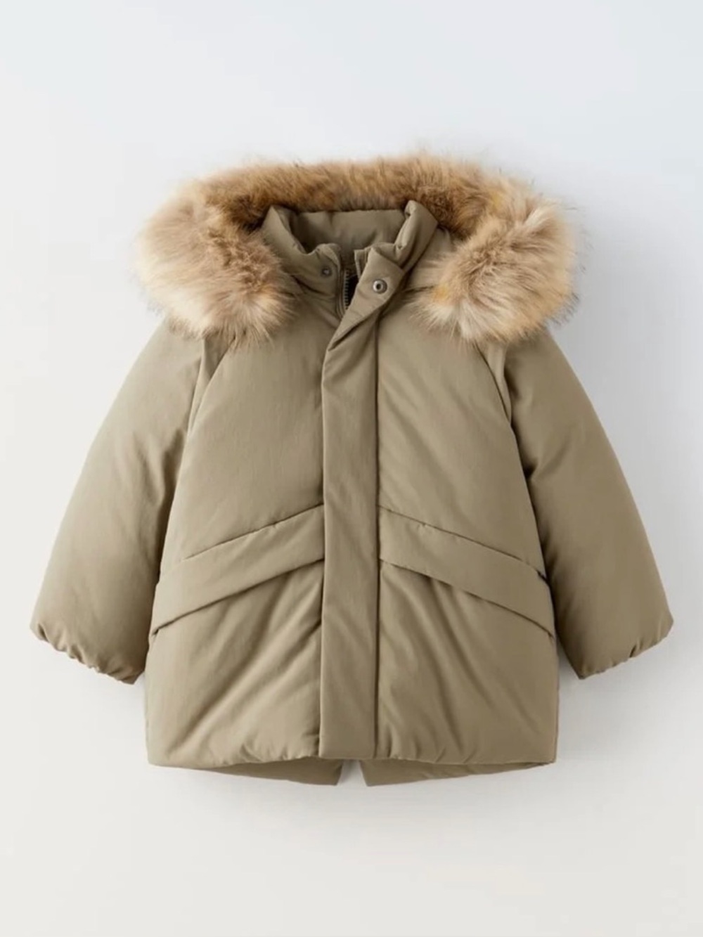 NWT ZARA Kids Puffer Parka Winter Coat Water Repellent Faux Fur Hood 4-5